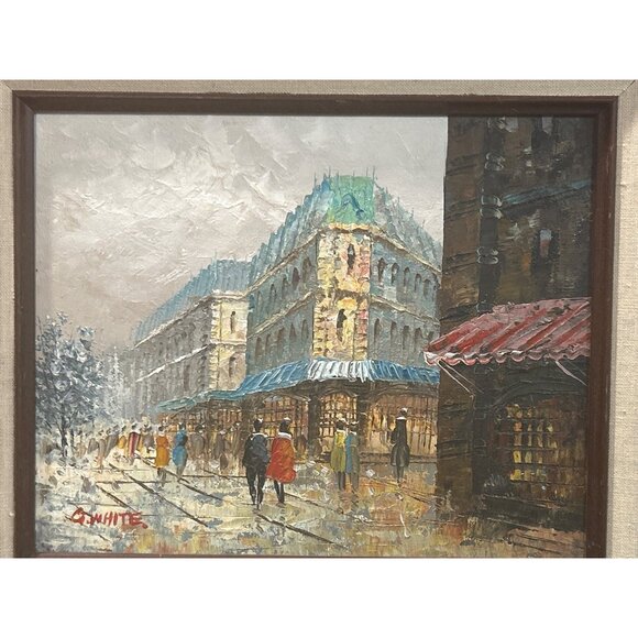 Oil Painting Paris Street Scene G. White Signed Original 18 X 16 Frame On Board - Picture 2 of 12